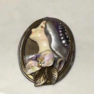 Vintage 1980s Women’s Face Metal Floral Brooch